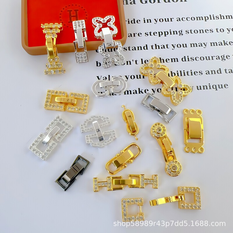 18K Real Gold Electroplated Copper Watch Buckle Simple Double Row Single Row Buckle Necklace Bracelet Finishing Buckle DIY Jewelry Wholesale