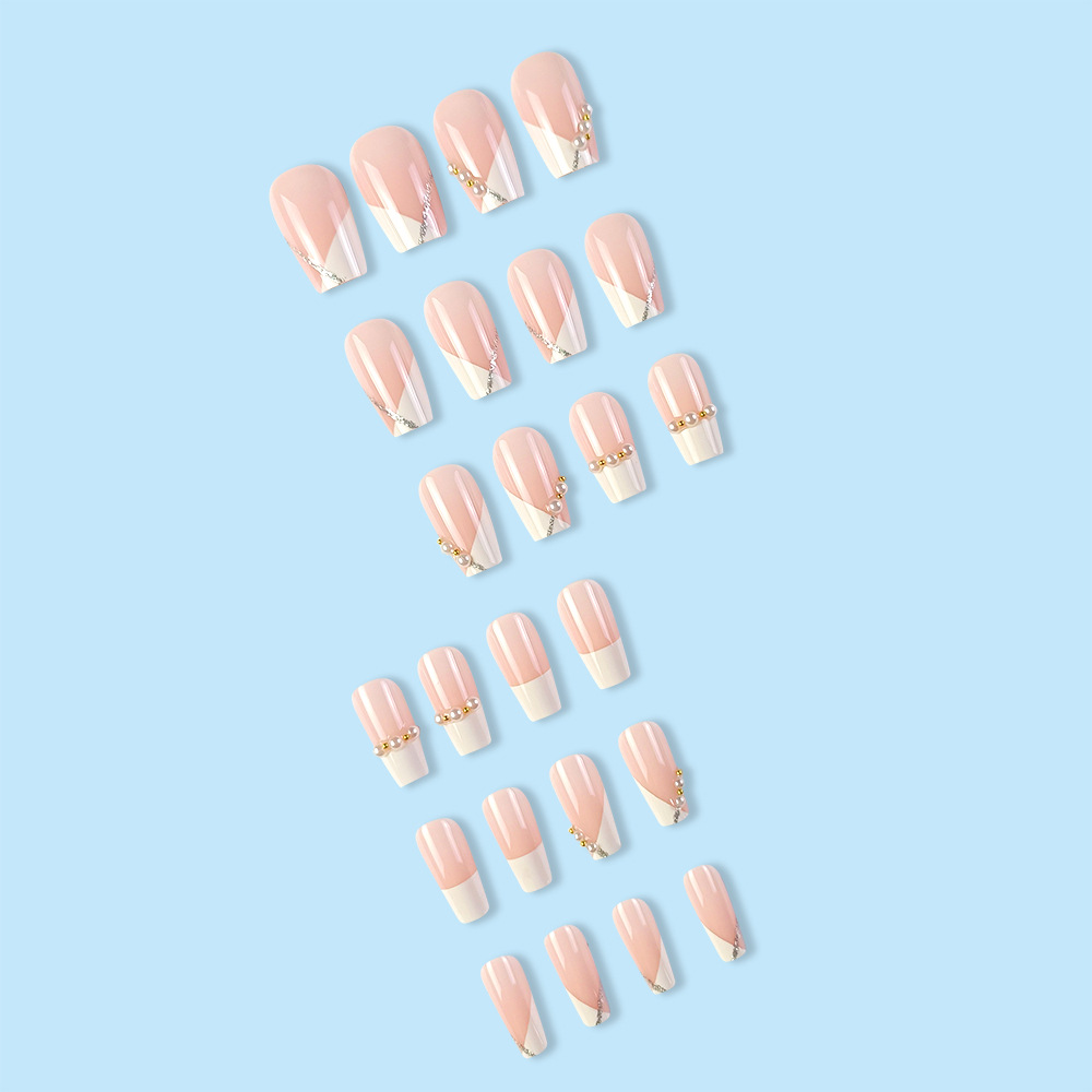 Comercio exterior estilo francés escalera punto de perforación de uñas lujosas estilo elegante 24 piezas de moda dulce parche de uñas