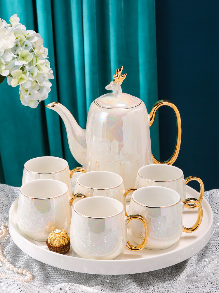 GJU8批發輕奢陶瓷茶具套裝家用水杯茶杯待客杯子歐式茶壺結婚陪嫁