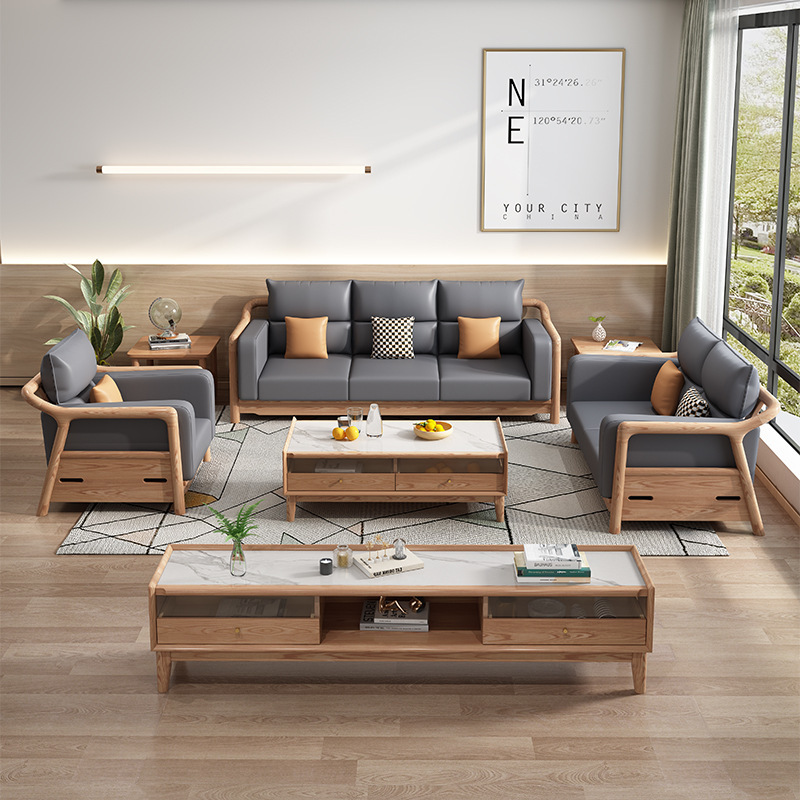 Nordic sofá de madera maciza combinación gran apartamento sala de estar muebles moderno minimalista muebles de madera ceniza sofá traje