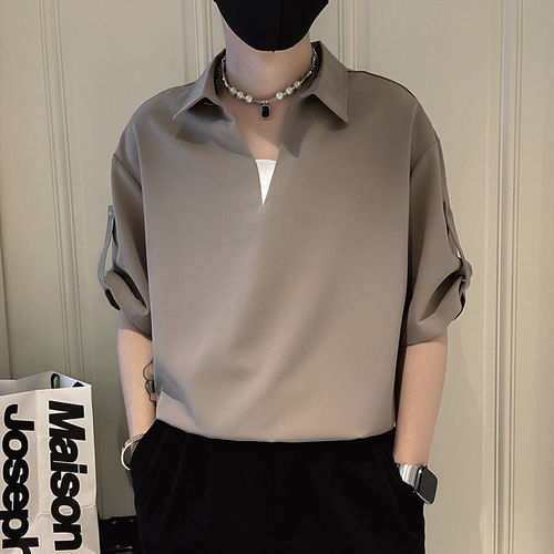 Designer V-neck POLO Shirt for Men - Summer Trendy Brand with a Cool, Casual Ice Silk Short Sleeve T-shirt for Men