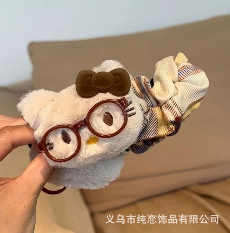 美拉德可爱眼镜米菲兔香蕉夹发卡秋冬新款Kitty格纹甜美发卡头饰|undefined