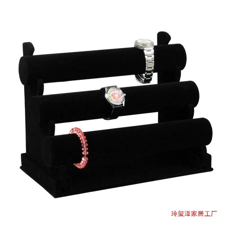 Бесплатная доставка, трехслойная черная бархатная стойка для демонстрации ювелирных изделий, стеллаж для хранения ювелирных изделий, стойка для цветов, браслет, часы, стойка для демонстрации браслета