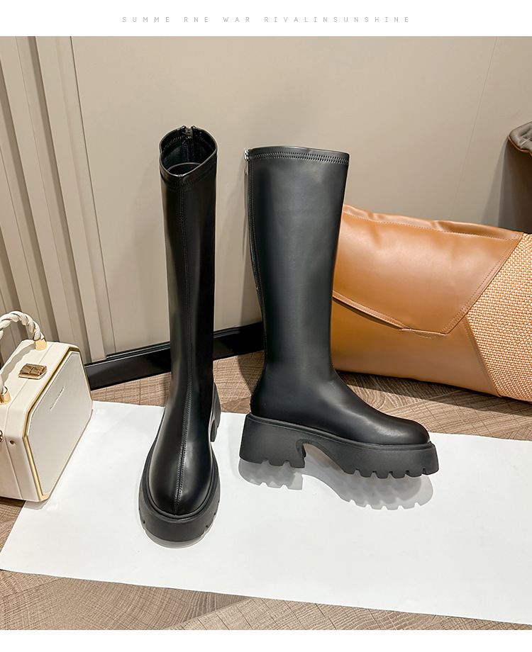Bottes à semelles épaisses, bottes à tube long pour enfants, nouvelles bottes à tube moyen pour l'automne et l'hiver, bottes à tube haut petites et rétro, bottes Slim Knight_voghion.com