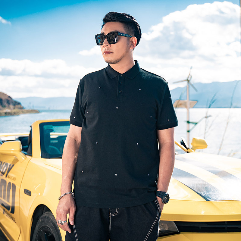 Marca de moda más tamaño de los hombres más el tamaño Polo de los hombres suelta casual bordado solapa manga corta Polo camisa