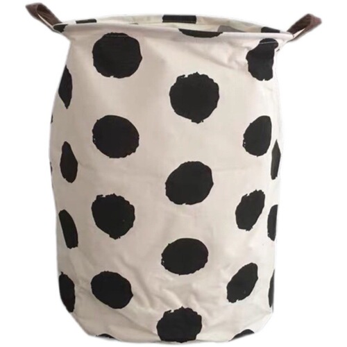 Korean style ins simple polka dot dirty clothes basket Nordic fabric cotton and linen waterproof large storage bucket folding sundries basket for home use
