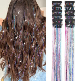 Xuchang Wig Female Laser Wire One-Card Hair Extensions Gold and Silver Wig Pieces