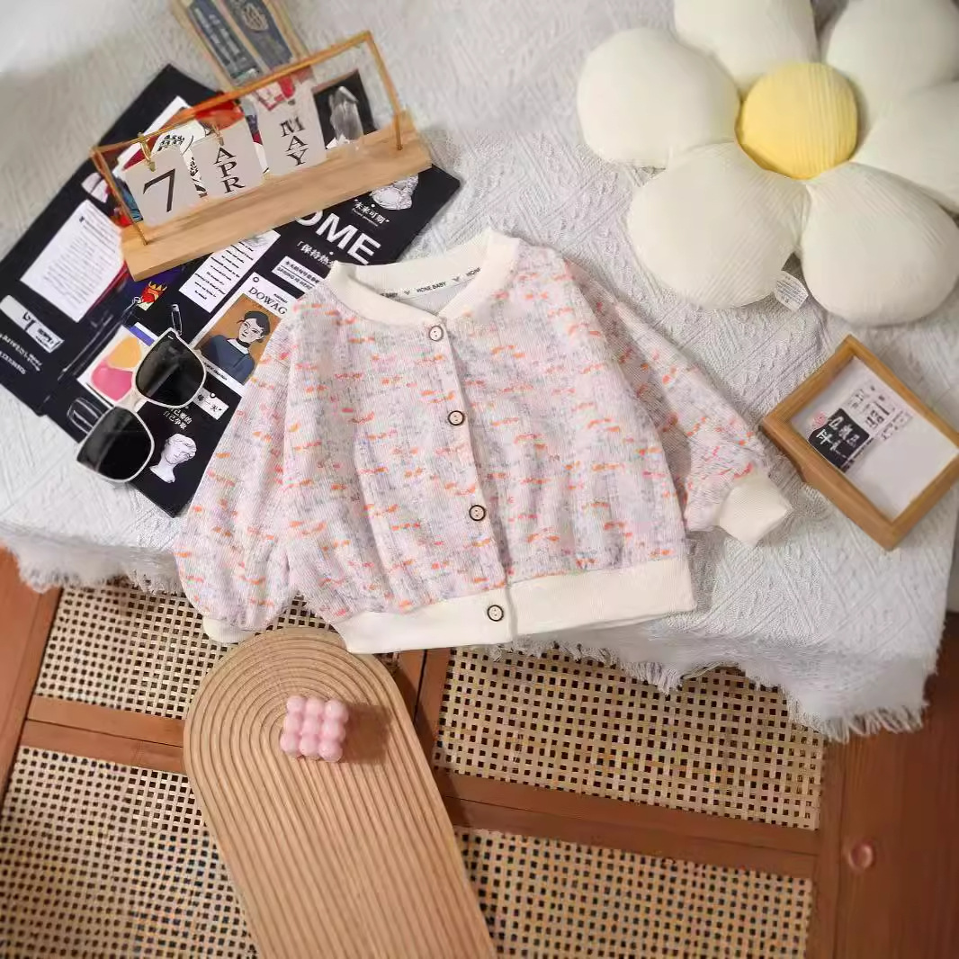 중소형 어린이를 위한 새로운 어린이 야구 유니폼, 패셔너블한 꽃무늬 타이다이 코듀로이 재킷, 베이비 니트 가디건 탑