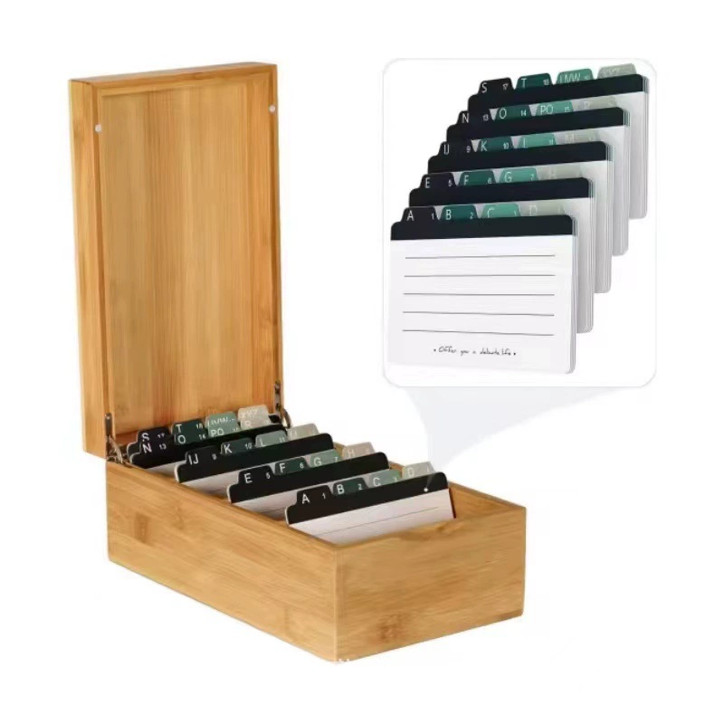 Простой бамбуковый офис настольная визитная карточка деревянная коробка откидная сетка отделка деревянная коробка открытка для хранения деревянная коробка