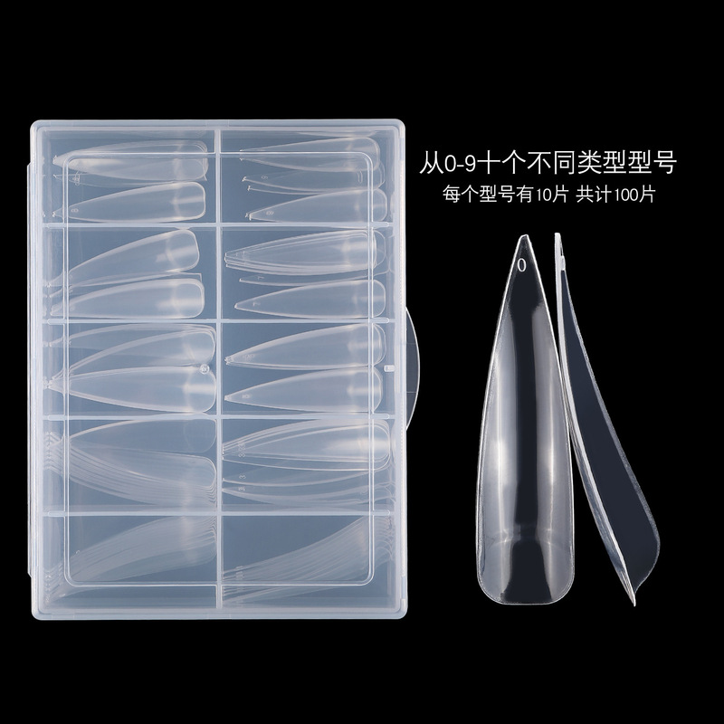 Manicure Nails 100 Pieces Transparent Sharp Nails Large Sharp Nails Salon Semi-stick Sharp Nails Transparent and Natural