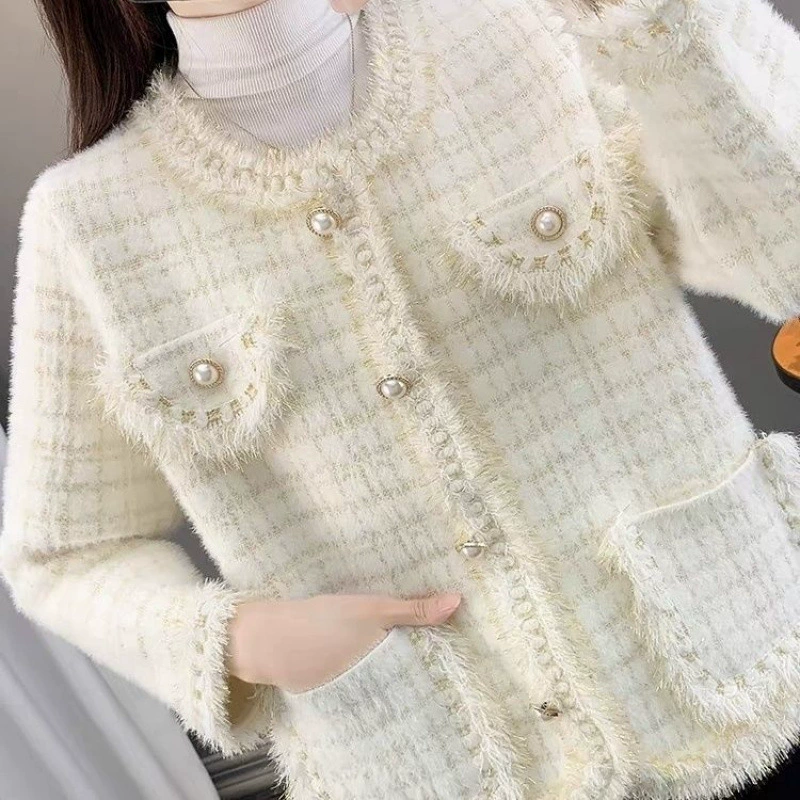 Бархатный демисезонный кардиган, куртка, стиль Chanel, французский стиль