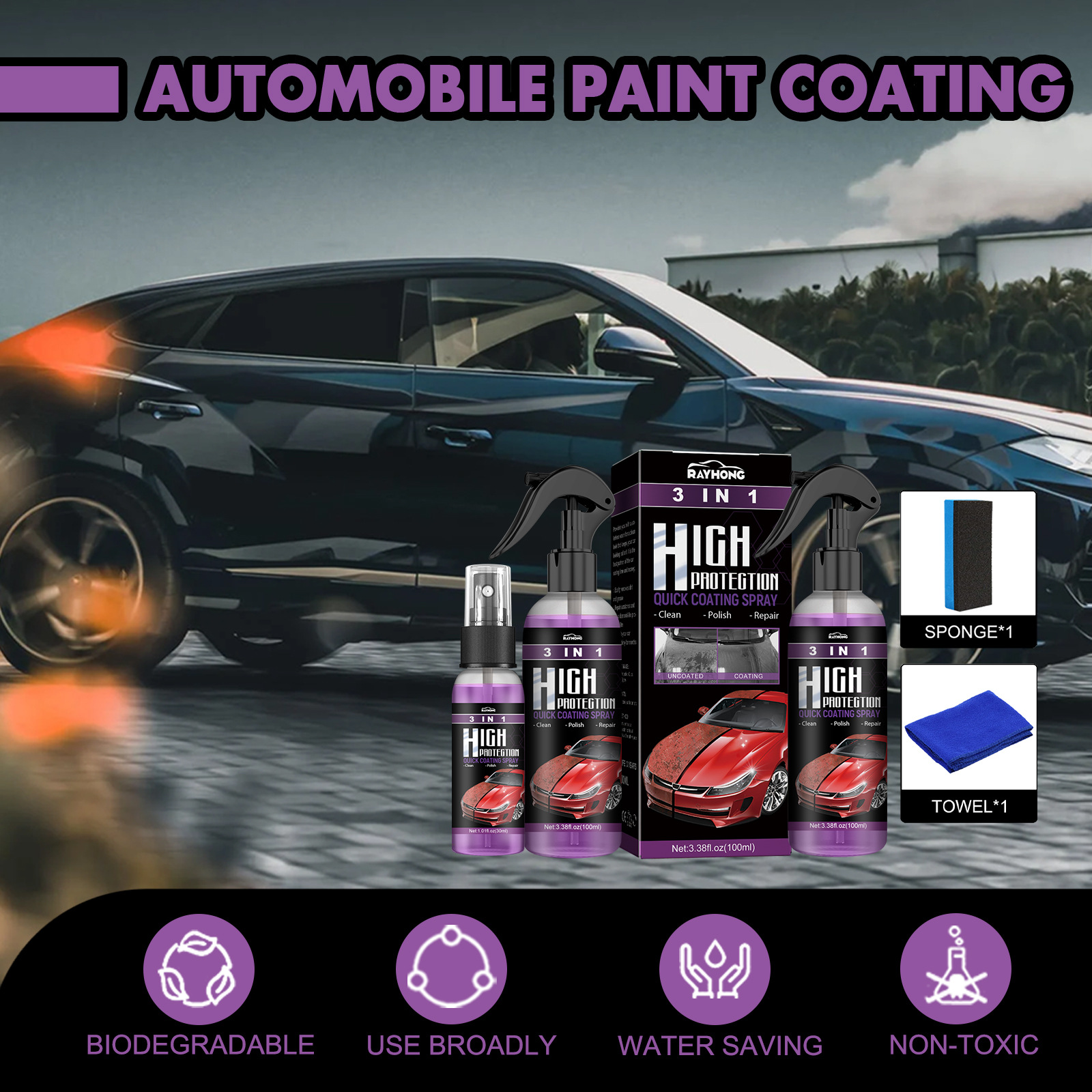 3 in 1 Beschichtungsspray Hoher Schutz Schnelles Autolackspray Selbsttätige Lackfarbänderung Reinigung_voghion.com