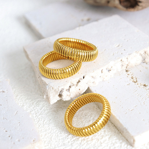 French-inspired Ins-style new retro light luxury minimalist fashionable geometric round ring accessory titanium steel gold-plated jewelry for women
