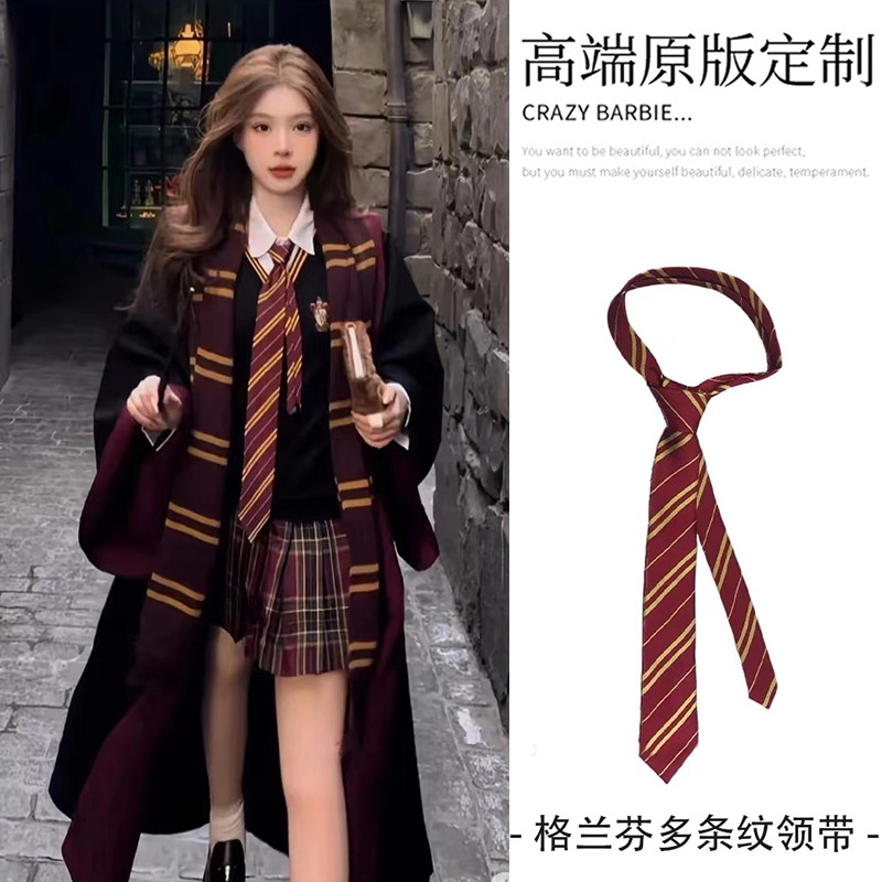 Red, brown and yellow diagonal striped tie