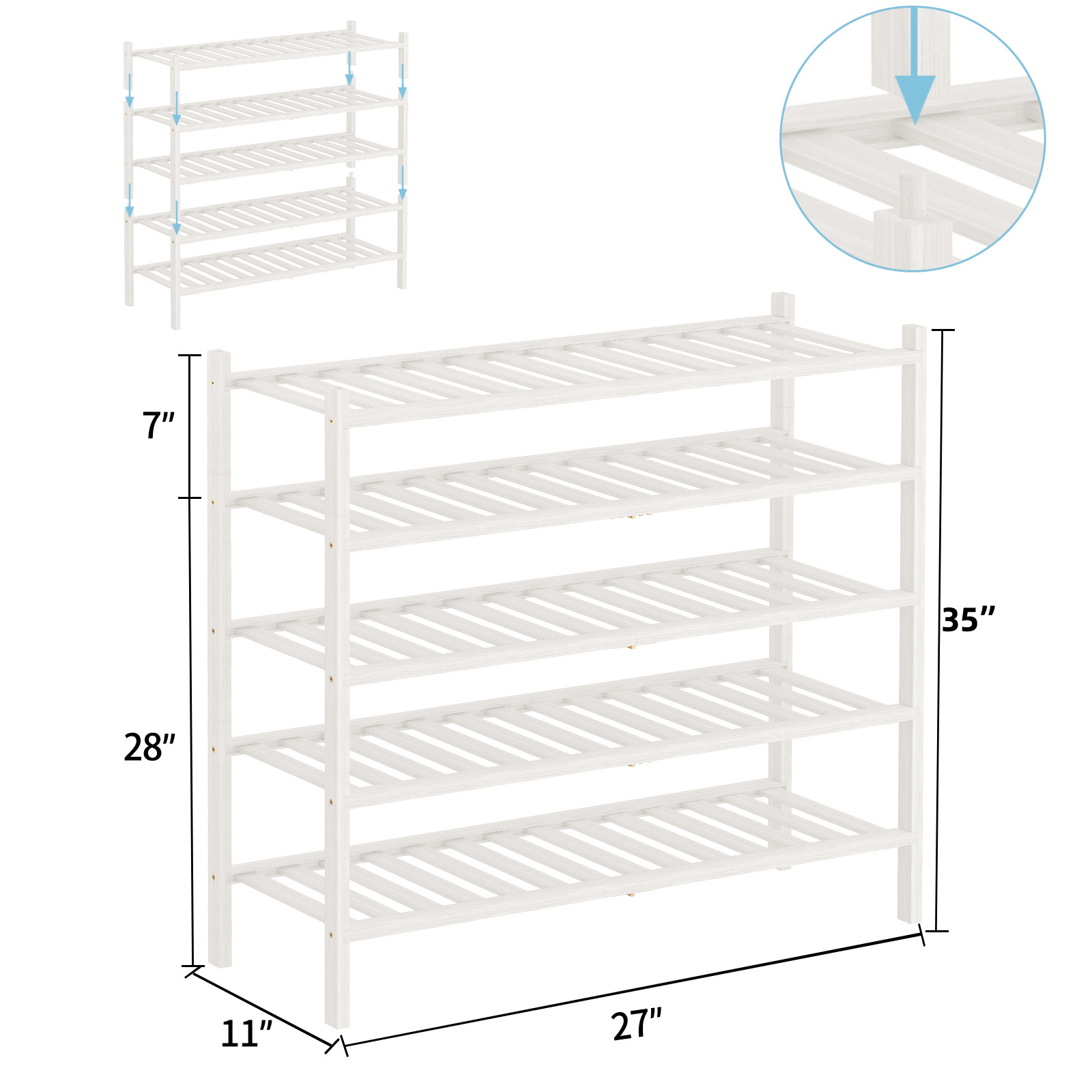 Zapatero plegable de bambú apilable, estante de almacenamiento multicapa para el hogar, ahorrador de espacio, éxito de ventas transfronterizo.
