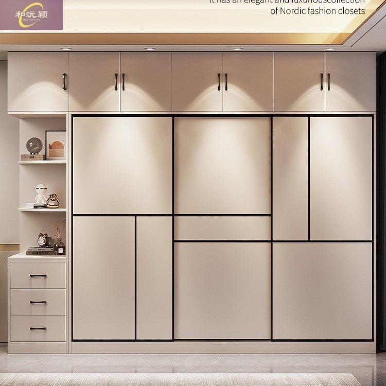 Household Solid Wood Wardrobe Bedroom Simple Combination Storage Wardrobe Modern Small Apartment Light Luxury Wardrobe