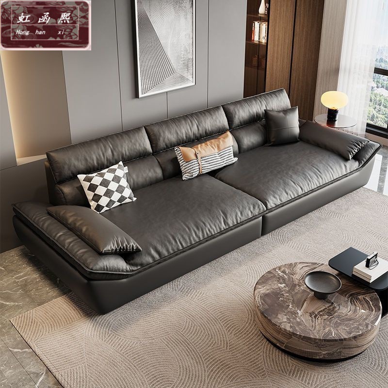 Italian-Style Genuine Leather Sofa with High-Back Sailboat Head Layer Cowhide Sofa for Living Room, Modern Minimalist Ultra-Wide Light Luxury Ultra-Soft Sofa