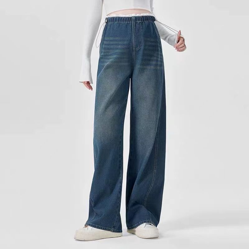 Fleece-Lined Maternity Pants Wide-Leg Drawstring New Style No Belly Support Adjustable High-Waisted Winter Jeans with Fleece