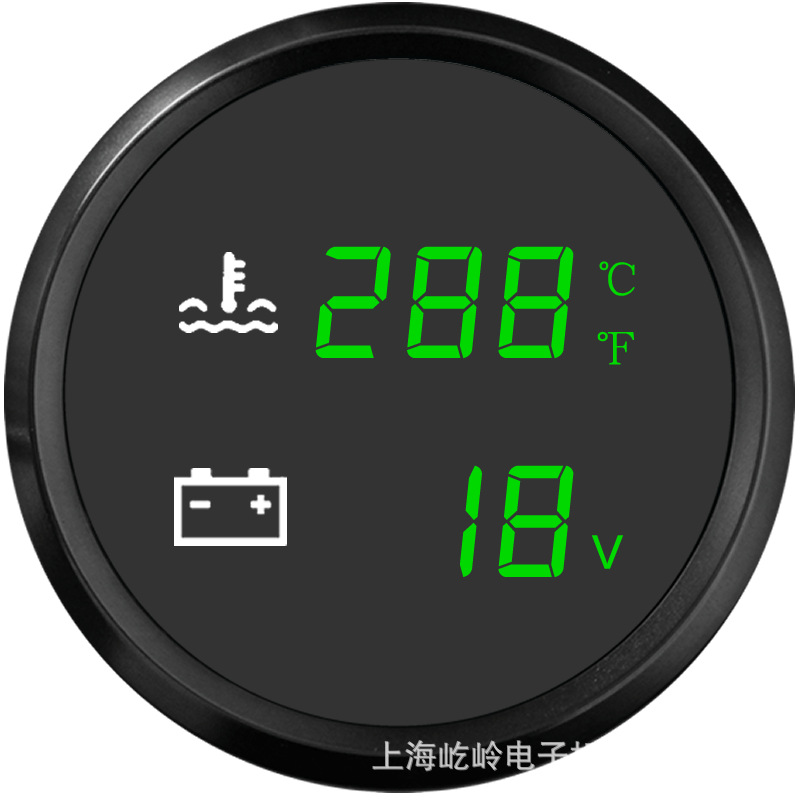 52mm 2-in-1 Multifunction: Erheyi automobile instrument - black-frame-black-background-water-temperature-voltage