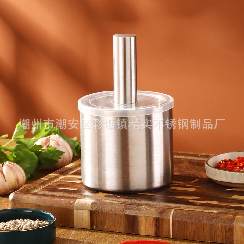 304 Stainless Steel Mashing Jar Household Garlic Mortar Garlic Grinding and Pressing Garlic Mortar Pot Mashing Pot Stone Mortar Cross-Border