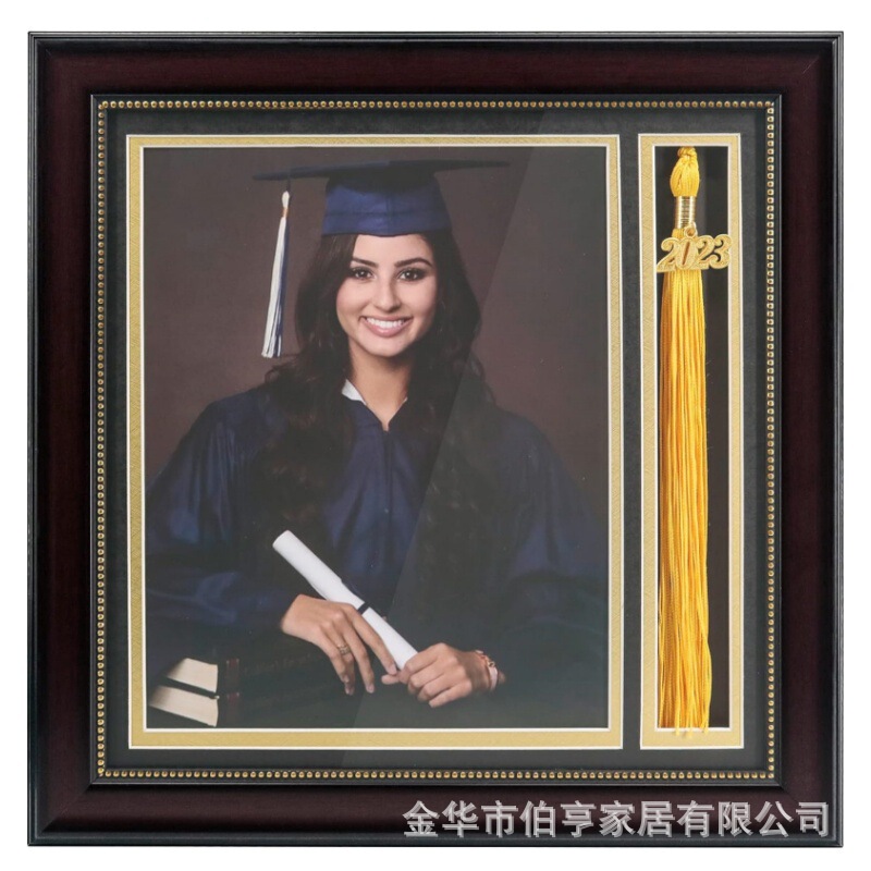 Wooden Diploma Frame with Tassel Frame, Photo Frame for Graduation Photos, Black Gold Mat, Authorized Honorary Graduation Cross-Border