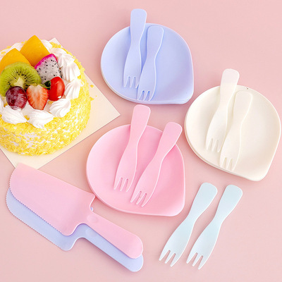 水滴形一次性刀叉盘碟组合套装三合一塑料餐盘生日蛋糕甜品餐具|ms