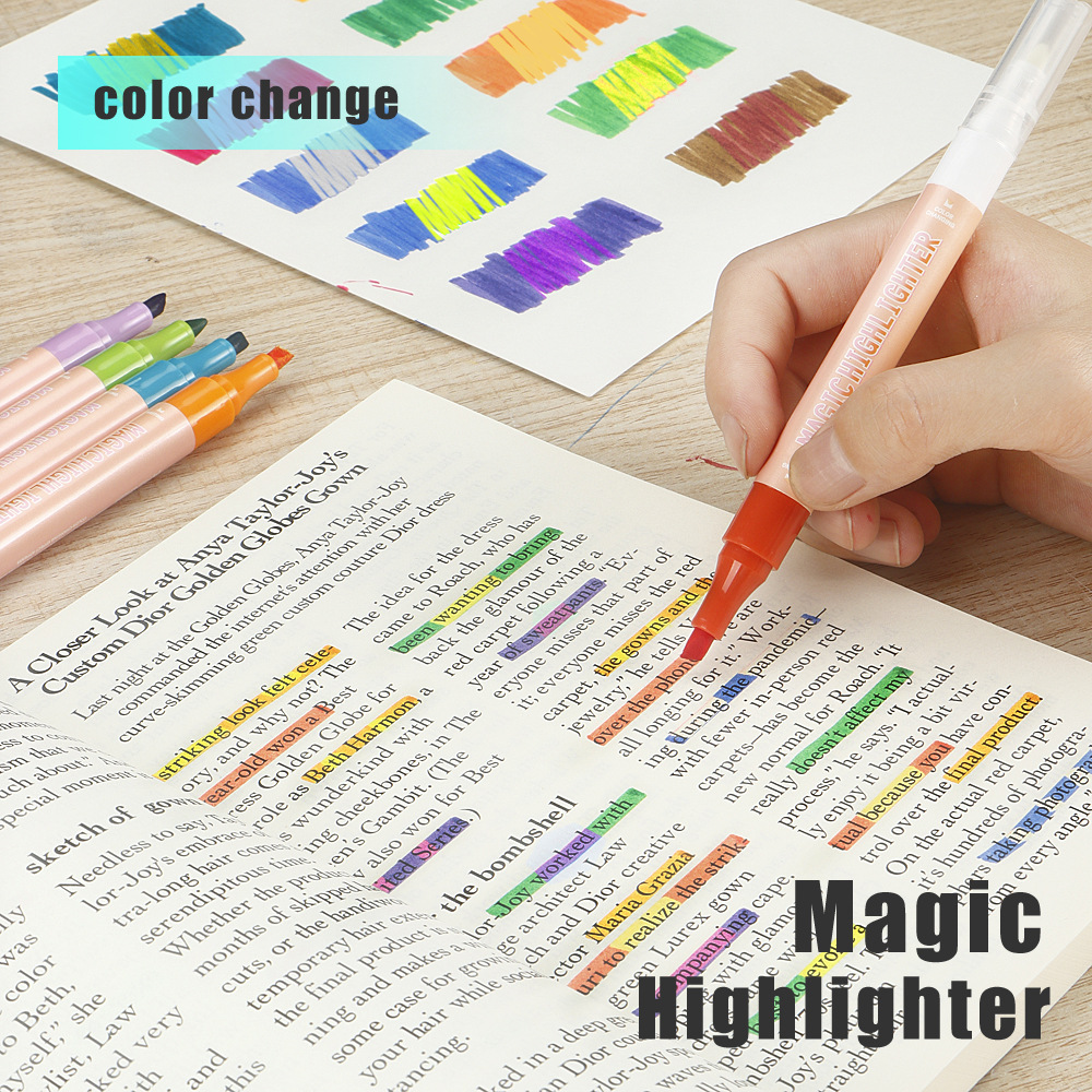 Dos cabezas de resaltador de cambio de color conjunto de estudiantes DIY dibujo interesante marcado trazos puntos marcadores de color al por mayor