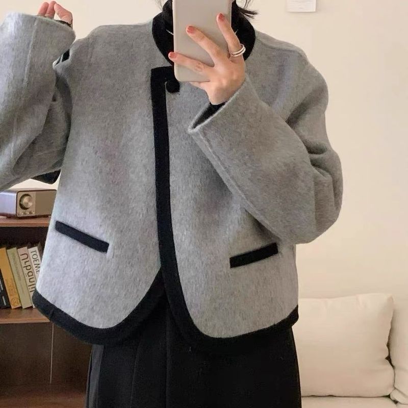 独特超好看灰色毛呢外套小香风高级感上衣2025年秋冬季新款女装|undefined