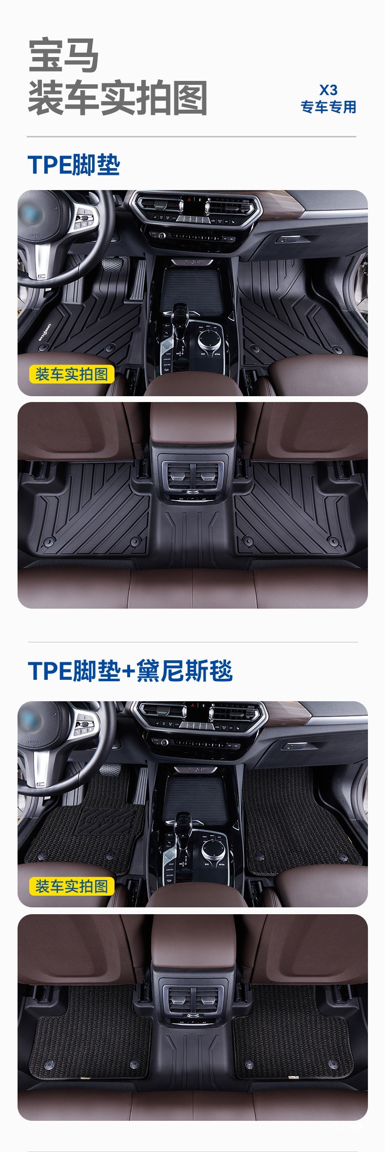 Goodyear Tpe Car Floor Mats Are Suitable for Bmw X1, X3, X4, X5, Ix3, I3, I5, X5L, 3 Series, 5 Series, and Long Axle Peihui