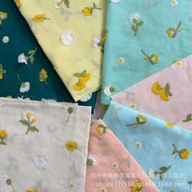 立体蒲公英绣花布料女装面料新品浮雕绣花棉布绣花彩色线绣