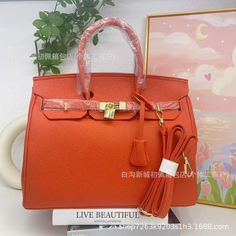 跨境百搭铂金包时尚简约轻奢荔枝纹手提包质感通勤女士bags单肩包|undefined