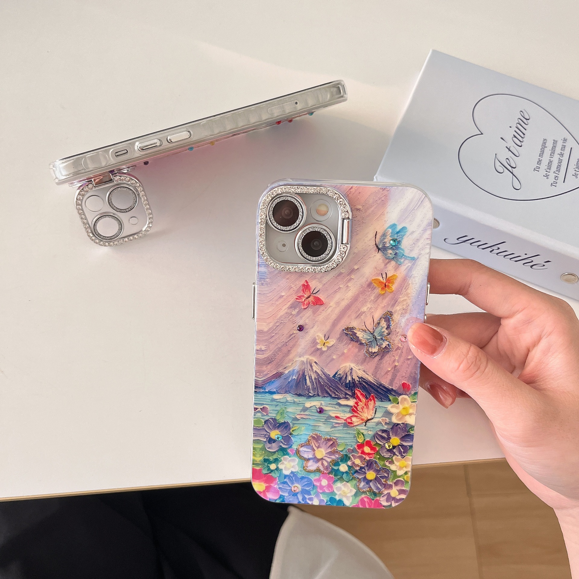 Flor de mariposa de montaña de alto valor ins para iPhone 15/16ProMax funda para teléfono móvil Apple 14 Blu-ray 16