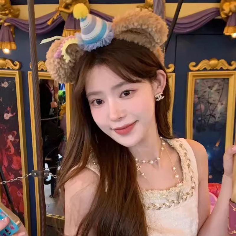 ディズニー購入 シェリーローズ ヘッドバンド 女性用 かわいい ダッフィーベア リボン ぬいぐるみ ヘッドバンド 遊園地 写真撮影 ヘアピン|undefined