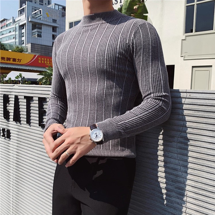 Camiseta de punto de cuello de media altura camiseta de manga larga hombre viejo dinero estilo de negocios delgado color sólido en primavera y otoño fábrica transfronteriza al por mayor