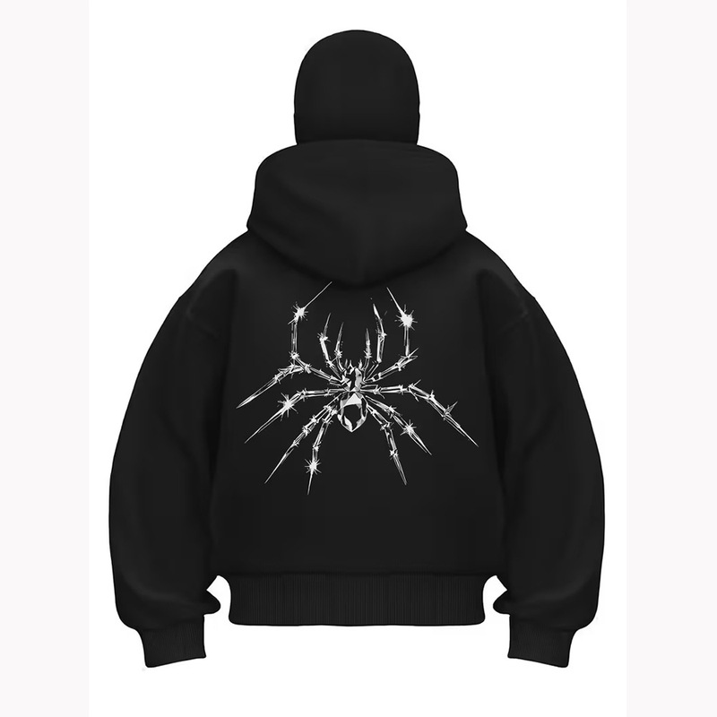 Cross-Border Fashion Spider Print Balaclava Hoodie Zipper Men's and Women's Street Hip-Hop Sports Sweatshirt