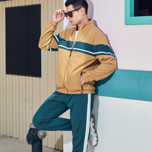 Two-Piece Sweatshirt Pants for Men 2025 Autumn and Winter Amazon Cross-Border Hot Selling Contrasting Color Cardigan Sweatshirt Sports Suit Wholesale