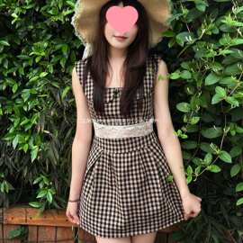 娃娃领格子背心连衣裙女春夏季蕾丝边收腰短裙甜妹风收腰字短裙女