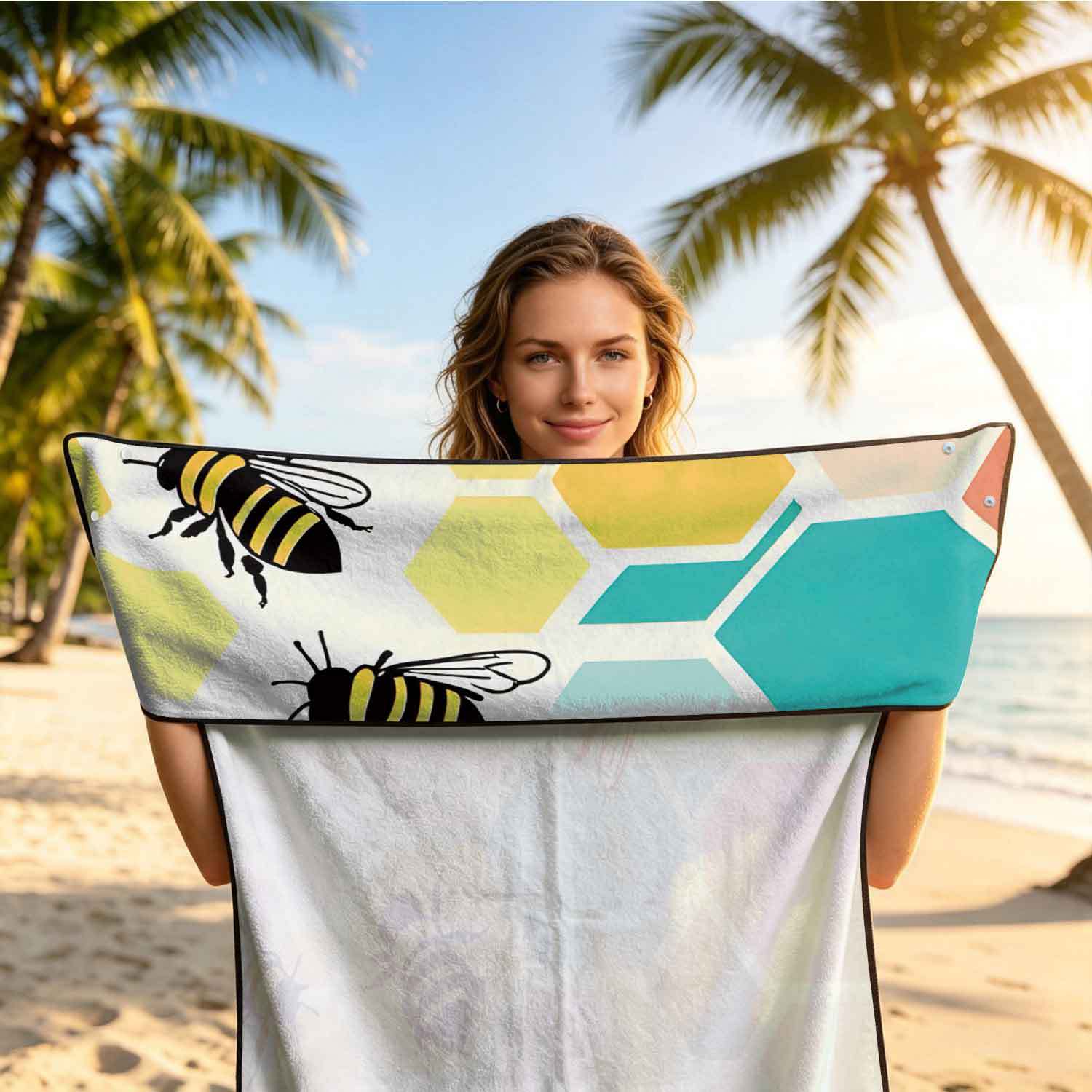 Printed bath towel and car seat cover 2-in-1, ultra-fine fiber outdoor beach and car dual-use universal seat cushion