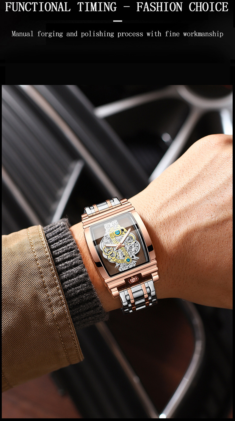 65g Weight Coated Glass Mirror Material Stainless Steel, Genuine Leather Strap Material Watch Classification Business Geometric Gear Mesh Belt Stainless Steel Genuine Leather Strap Quartz Watch
