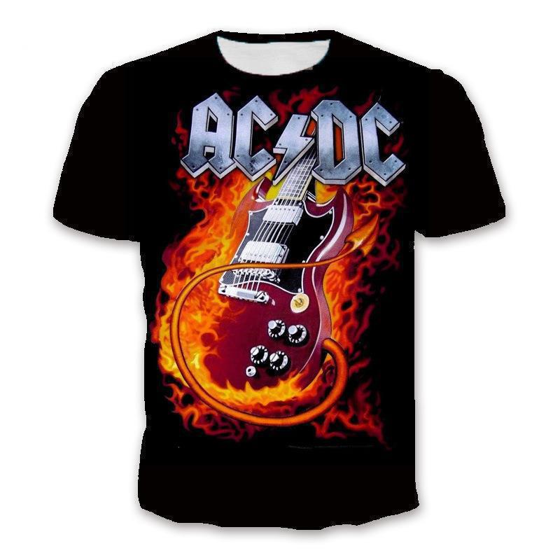 New fashion Men's ACDC band rock personality pop short sleeve printed T-shirt summer 3dt-shirt wholesale