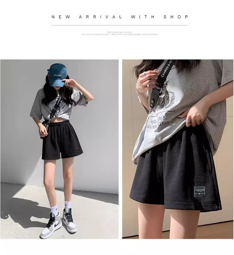 Women's Clothing Waffle summer comfortable casual sports shorts women's summer loose home pajamas outer wear pocket shorts_voghion.com