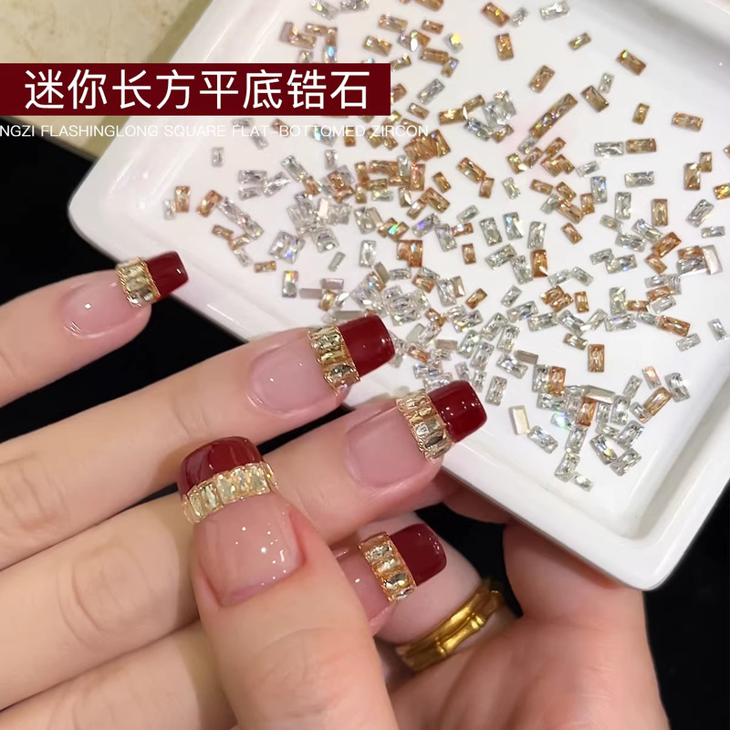 Nail Art Accessories Rectangular Flat-Bottomed Zircon Champagne Color Mini Sparkling Long Strip Nail Rhinestones Mixed Pack 50 Pieces Nail Art Accessories Rectangular Flat-Bottomed Zircon Champagne Color Mini Sparkling Long Strip Nail Rhinestones Mixed Pack 50 Pieces