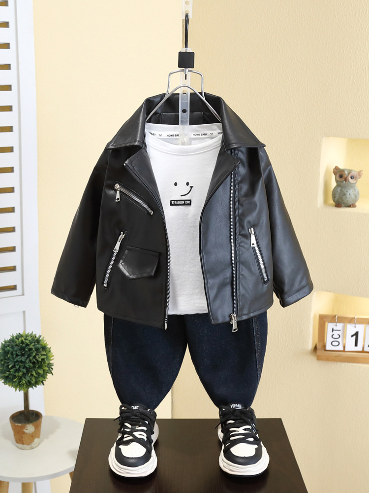 7564 chaqueta de cuero para niños primavera y otoño chaqueta guapa para niños 2025 primavera nueva ropa de motocicleta de moda ropa coreana