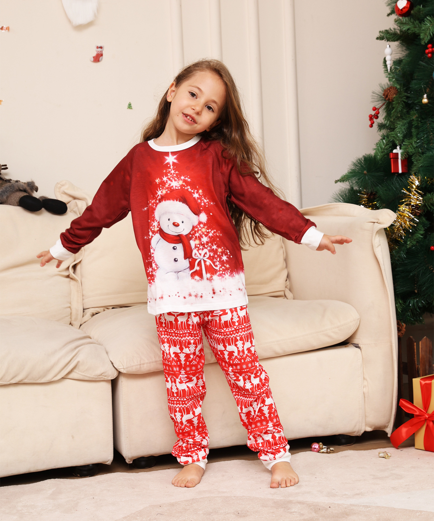 Christmas Cartoon snowman Deer Christmas family dress printed homestays pajamas_viptrois.com