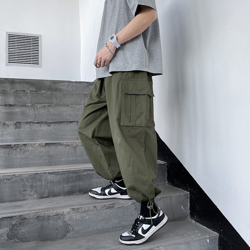 Men's Workwear Pants, Korean-Style Trendy Instagram-Approved Loose Straight-Leg Trousers, New Fashionable Techwear Multi-Pocket Casual Pants