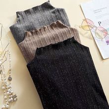 大码女装宽松秋装新款微胖妹妹半高领针织衫百搭套头亮片打底衫