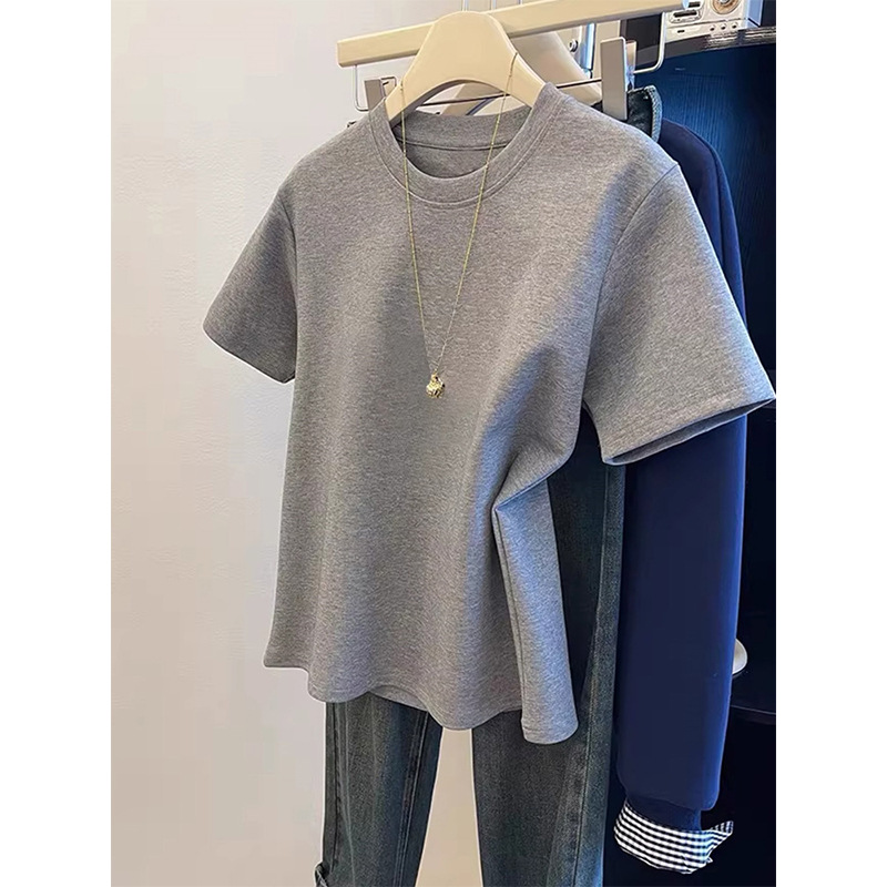 2026 New Style Regular Shoulder Pure Cotton Brushed Short-Sleeve T-Shirt for Women, Thickened Base Layer Top for Spring, Summer, Autumn, and Winter