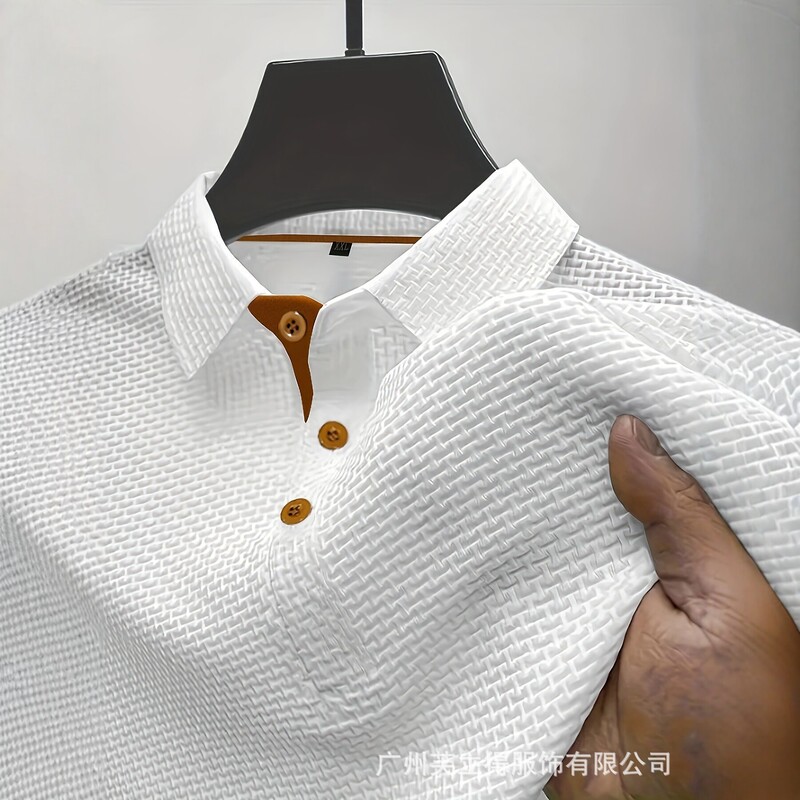 Summer Cross-Border Men's Polo Shirt Jacquard Ice Silk Color-Blocking Short-Sleeve Casual Turn-Down Collar Foreign Trade Temu Amazon Tk