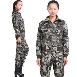 跨境代发迷彩服运动外套百搭高腰纯棉短夹克衫户外旅游女式套装高