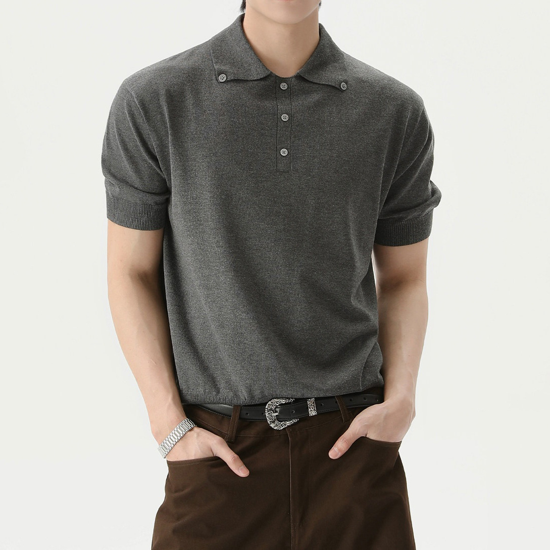 Polo camiseta de punto camiseta de manga corta botón hombre viejo dinero estilo de negocio delgado verano seda transfronteriza transpirable fábrica al por mayor